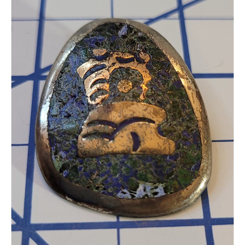 Taxco Sterling and Malachite Pendant/ Brooch Pin, Mid-century,  Maker Marked